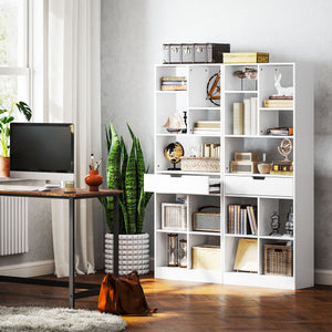 Bücherregal 9 Regale 1 Schublade mit Anti-Kippsicherung 60x26x158cm Weiss