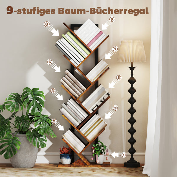 Bücherregal Standregal Baumform schmal rustikal für Büro