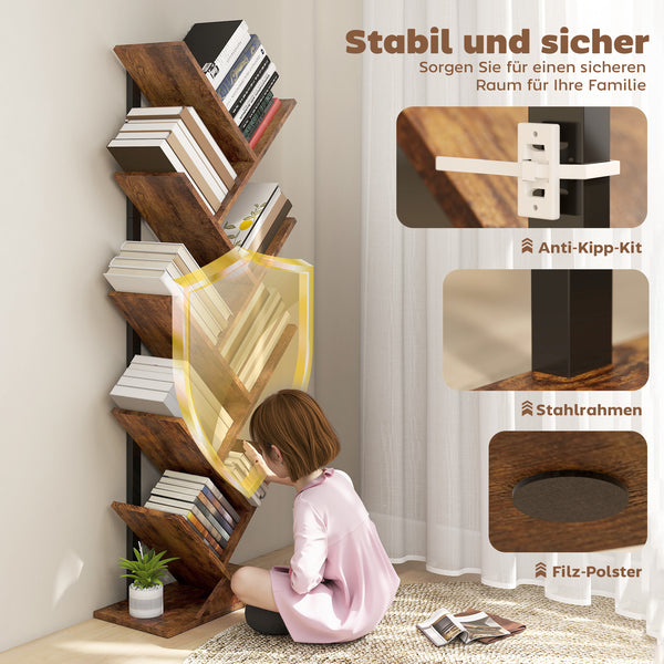 Bücherregal Standregal Baumform schmal rustikal für Büro