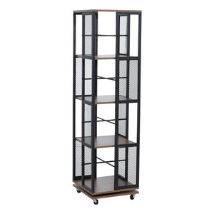 Bücherregal Standregal Drehregal Rollen Metall Industrial 147x40x40cm braun