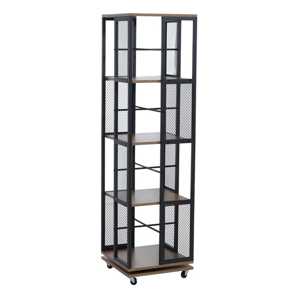 Bücherregal Standregal Drehregal Rollen Metall Industrial 147x40x40cm braun