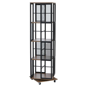 Bücherregal Standregal Drehregal Rollen Metall Industrial 147x40x40cm braun
