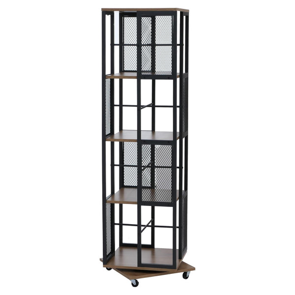 Bücherregal Standregal Drehregal Rollen Metall Industrial 147x40x40cm braun