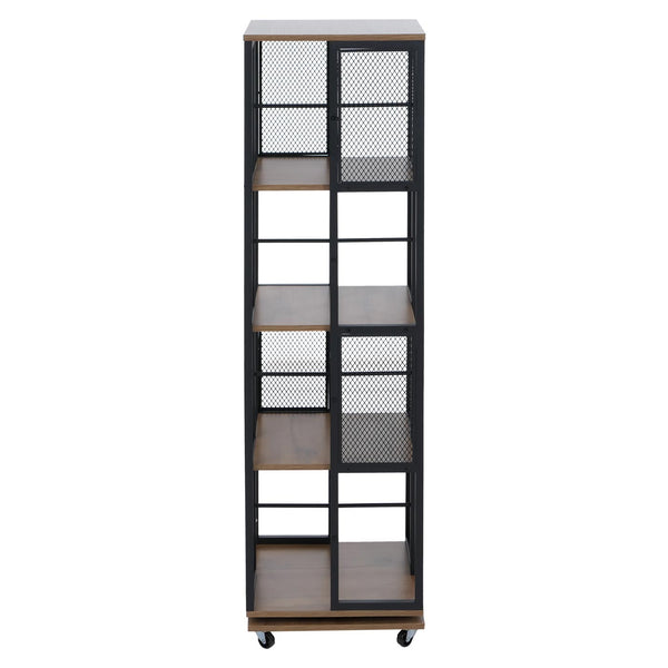 Bücherregal Standregal Drehregal Rollen Metall Industrial 147x40x40cm braun