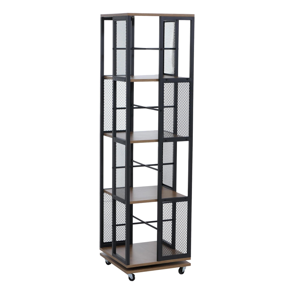 Bücherregal Standregal Drehregal Rollen Metall Industrial 147x40x40cm braun