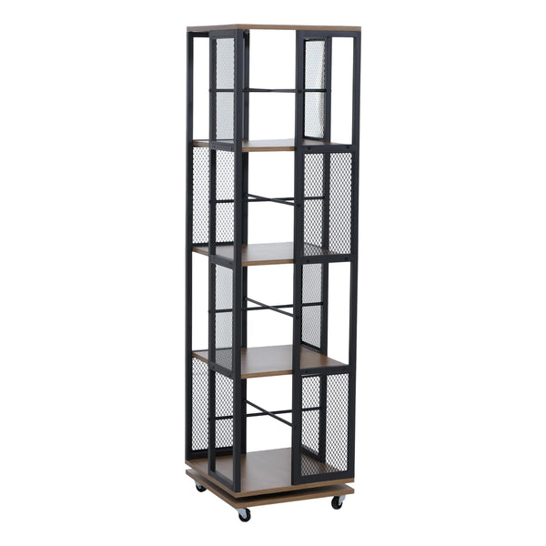 Bücherregal Standregal Drehregal Rollen Metall Industrial 147x40x40cm braun
