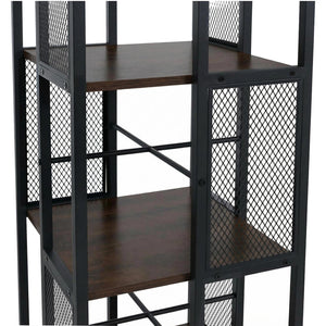 Bücherregal Standregal Drehregal Rollen Metall Industrial 147x40x40cm dunkelbraun