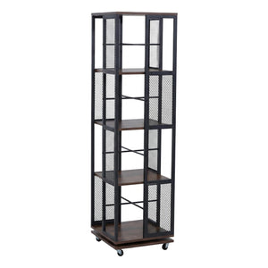 Bücherregal Standregal Drehregal Rollen Metall Industrial 147x40x40cm dunkelbraun