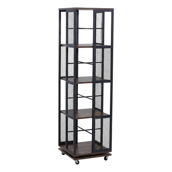 Bücherregal Standregal Drehregal Rollen Metall Industrial 147x40x40cm dunkelbraun