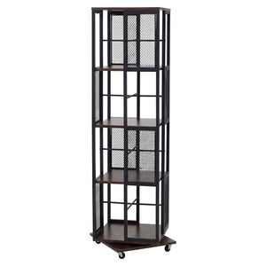 Bücherregal Standregal Drehregal Rollen Metall Industrial 147x40x40cm dunkelbraun