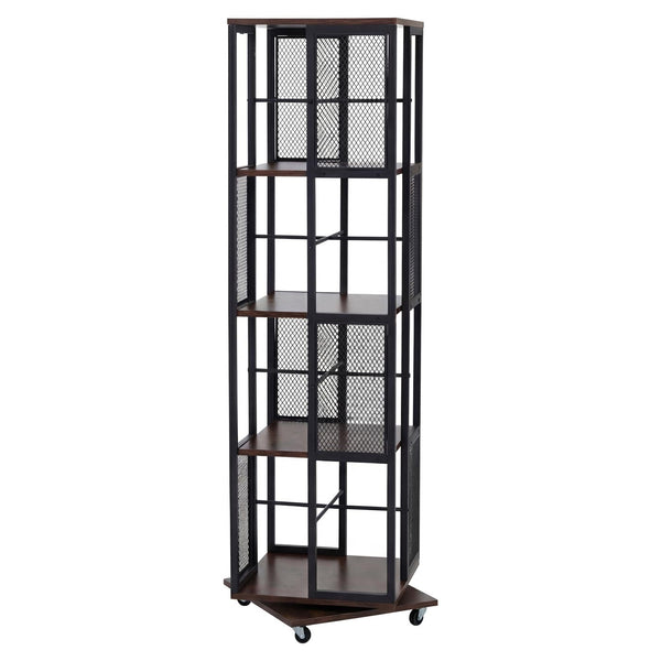 Bücherregal Standregal Drehregal Rollen Metall Industrial 147x40x40cm dunkelbraun