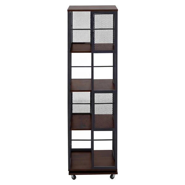 Bücherregal Standregal Drehregal Rollen Metall Industrial 147x40x40cm dunkelbraun