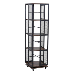Bücherregal Standregal Drehregal Rollen Metall Industrial 147x40x40cm dunkelbraun