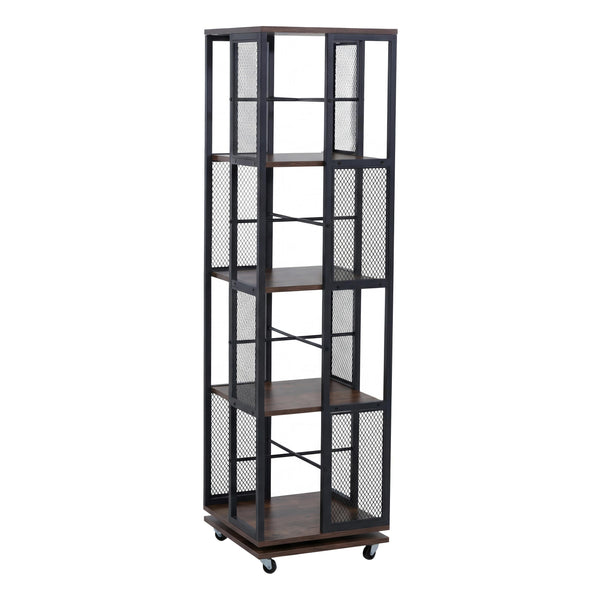 Bücherregal Standregal Drehregal Rollen Metall Industrial 147x40x40cm dunkelbraun