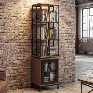 Bücherregal Standregal Drehregal Rollen Tür Metall Industrial 162x40x42cm braun