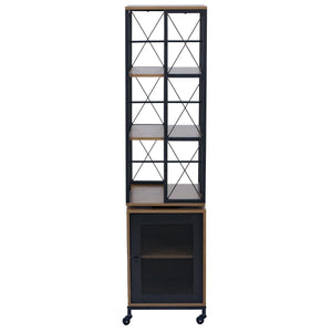 Bücherregal Standregal Drehregal Rollen Tür Metall Industrial 162x40x42cm braun