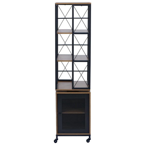 Bücherregal Standregal Drehregal Rollen Tür Metall Industrial 162x40x42cm braun