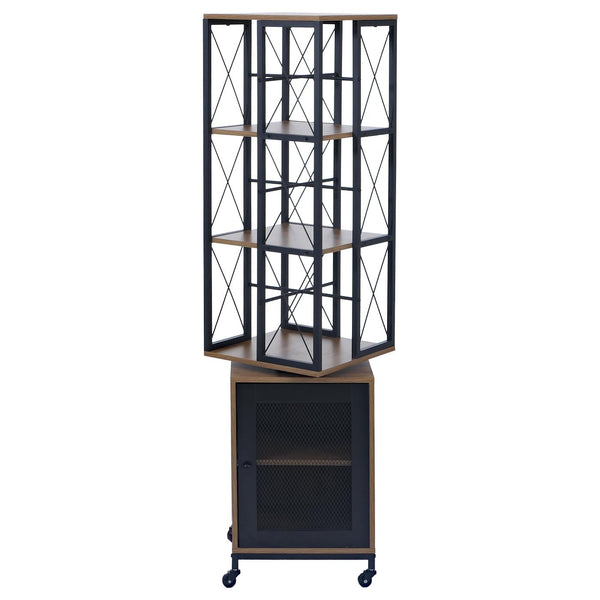 Bücherregal Standregal Drehregal Rollen Tür Metall Industrial 162x40x42cm braun