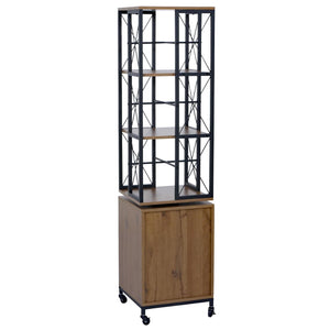 Bücherregal Standregal Drehregal Rollen Tür Metall Industrial 162x40x42cm braun