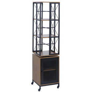 Bücherregal Standregal Drehregal Rollen Tür Metall Industrial 162x40x42cm braun