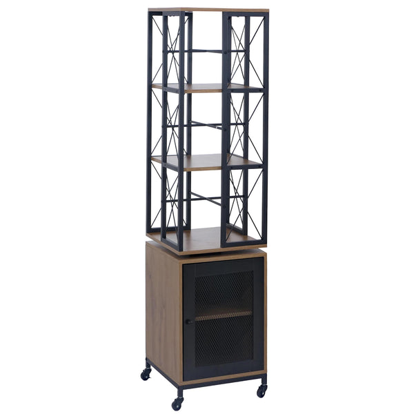 Bücherregal Standregal Drehregal Rollen Tür Metall Industrial 162x40x42cm braun