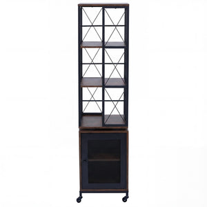 Bücherregal Standregal Drehregal Rollen Tür Metall Industrial 162x40x42cm dunkelbraun