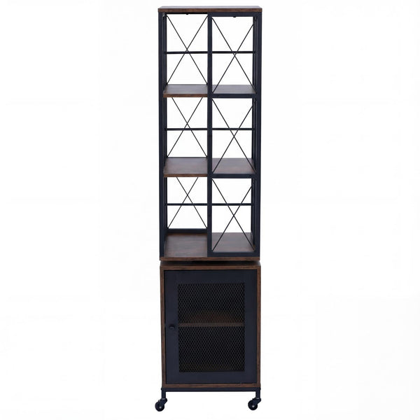 Bücherregal Standregal Drehregal Rollen Tür Metall Industrial 162x40x42cm dunkelbraun