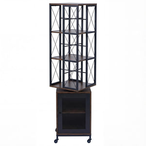 Bücherregal Standregal Drehregal Rollen Tür Metall Industrial 162x40x42cm dunkelbraun