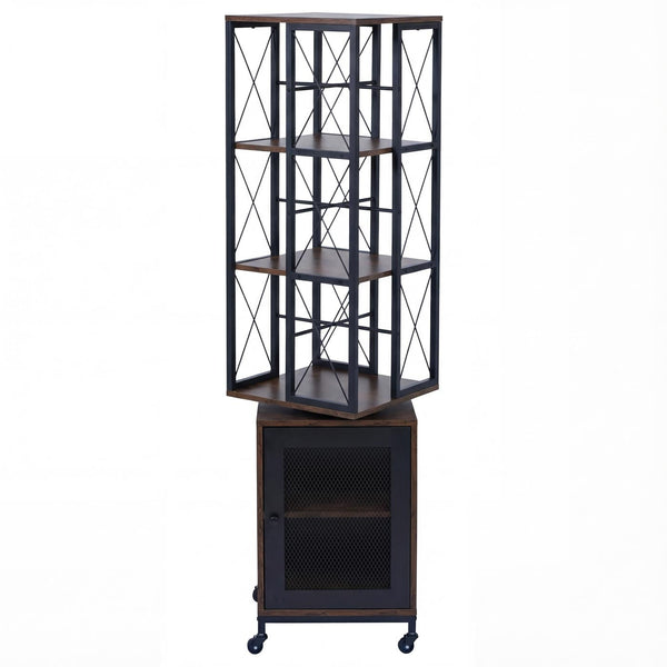 Bücherregal Standregal Drehregal Rollen Tür Metall Industrial 162x40x42cm dunkelbraun