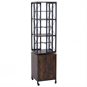 Bücherregal Standregal Drehregal Rollen Tür Metall Industrial 162x40x42cm dunkelbraun