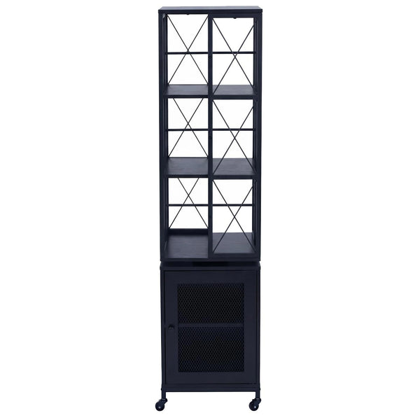 Bücherregal Standregal Drehregal Rollen Tür Metall Industrial 162x40x42cm schwarz