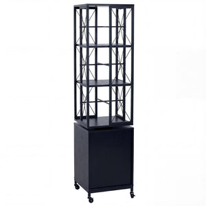 Bücherregal Standregal Drehregal Rollen Tür Metall Industrial 162x40x42cm schwarz