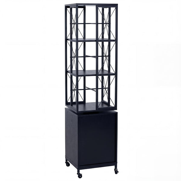 Bücherregal Standregal Drehregal Rollen Tür Metall Industrial 162x40x42cm schwarz