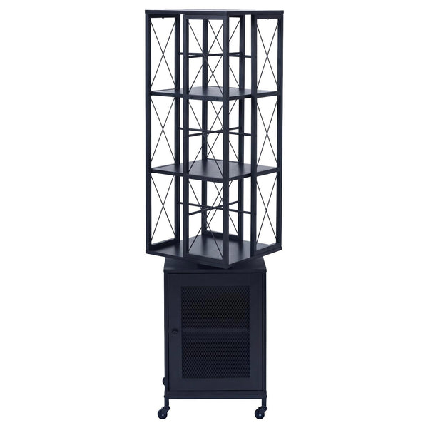 Bücherregal Standregal Drehregal Rollen Tür Metall Industrial 162x40x42cm schwarz