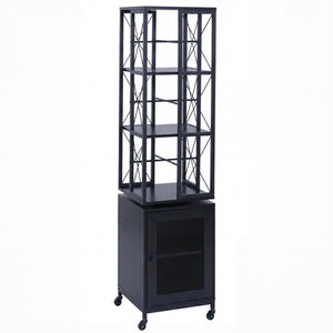 Bücherregal Standregal Drehregal Rollen Tür Metall Industrial 162x40x42cm schwarz