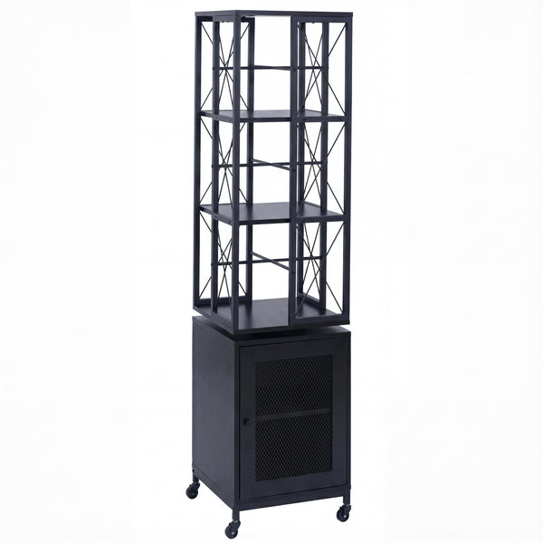 Bücherregal Standregal Drehregal Rollen Tür Metall Industrial 162x40x42cm schwarz