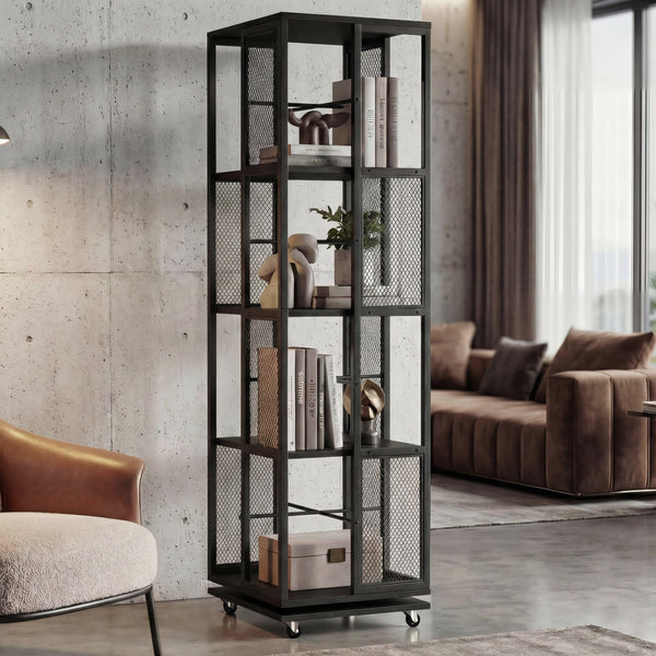 Bücherregal Standregal Drehregal Rollen Metall Industrial 147x40x40cm schwarz