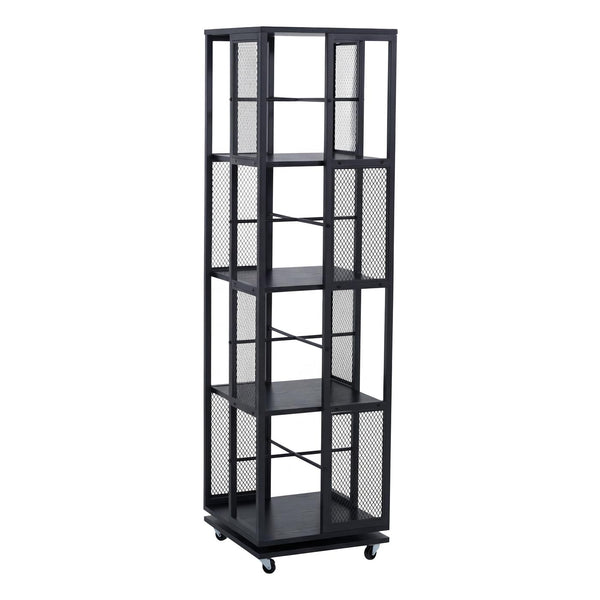 Bücherregal Standregal Drehregal Rollen Metall Industrial 147x40x40cm schwarz