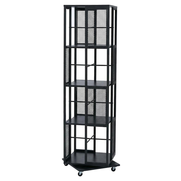 Bücherregal Standregal Drehregal Rollen Metall Industrial 147x40x40cm schwarz