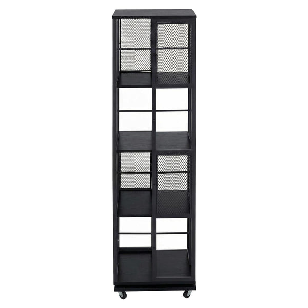 Bücherregal Standregal Drehregal Rollen Metall Industrial 147x40x40cm schwarz
