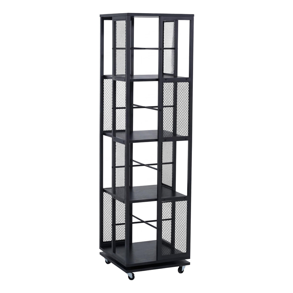 Bücherregal Standregal Drehregal Rollen Metall Industrial 147x40x40cm schwarz