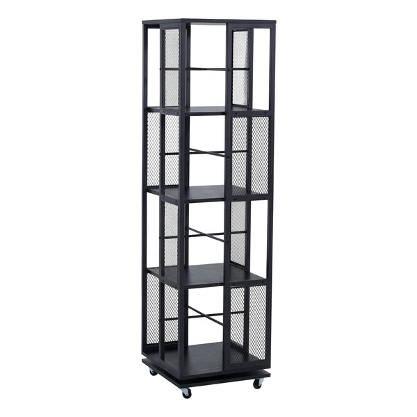 Bücherregal Standregal Drehregal Rollen Metall Industrial 147x40x40cm schwarz