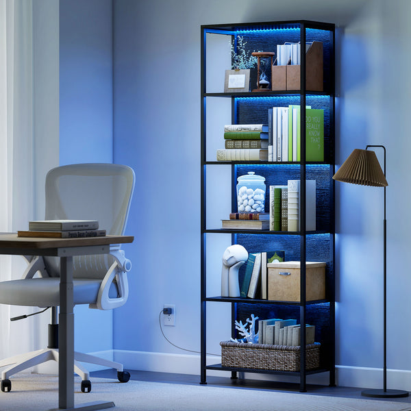 Bücherregal mit LED Beleuchtung für Wohnzimmer schwarz