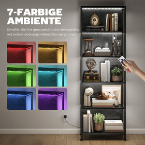 Bücherregal mit LED Beleuchtung für Wohnzimmer schwarz