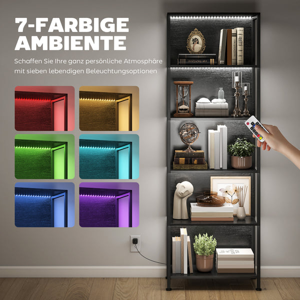Bücherregal mit LED Beleuchtung für Wohnzimmer schwarz