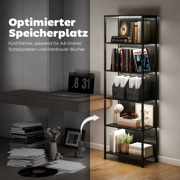 Bücherregal mit LED Beleuchtung für Wohnzimmer schwarz