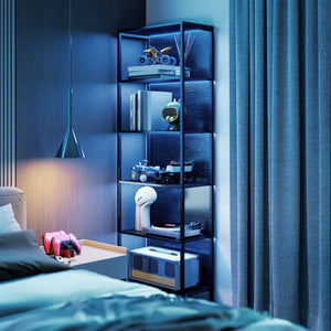 Bücherregal mit LED Beleuchtung für Wohnzimmer schwarz