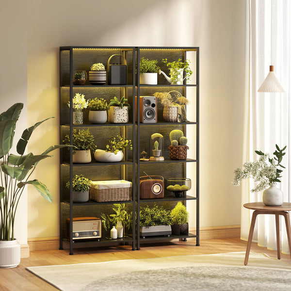 Bücherregal mit LED Beleuchtung für Wohnzimmer schwarz