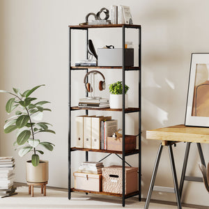 Bücherregal Standregal modern mit 5 Ebenen Metall braun