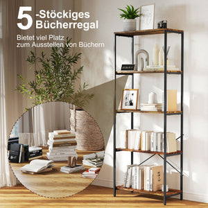 Bücherregal Standregal modern mit 5 Ebenen Metall braun